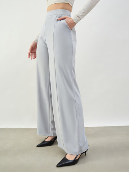 Grey Elasticated Waist Straight Fit Korean Pants