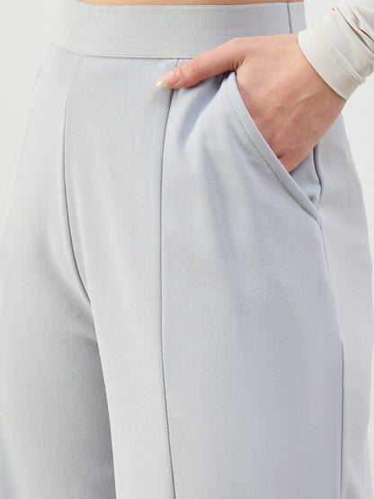 Grey Elasticated Waist Straight Fit Korean Pants
