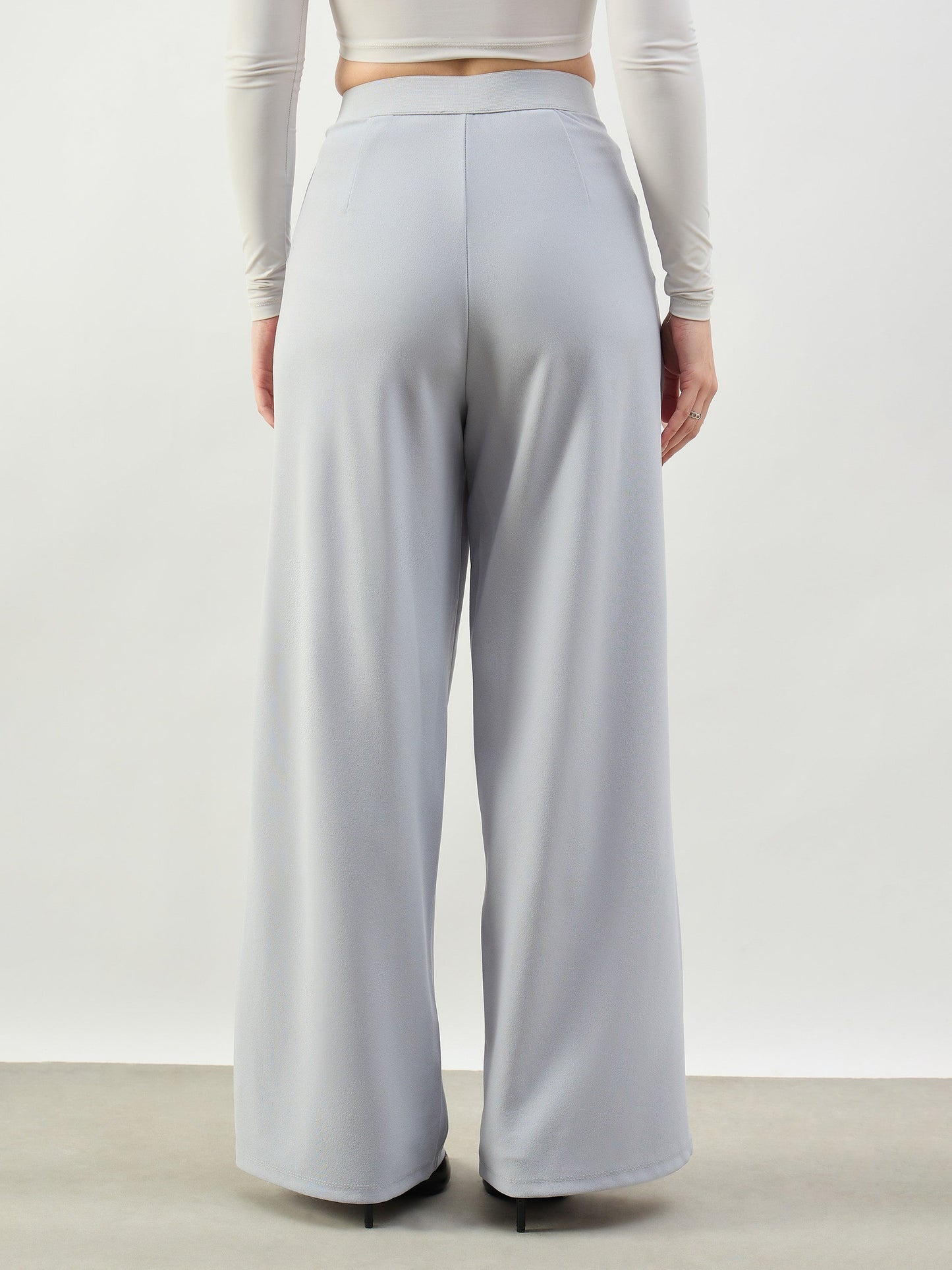 Grey Elasticated Waist Straight Fit Korean Pants
