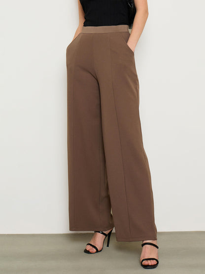 Brown Elasticated Waist Straight Fit Korean Pants
