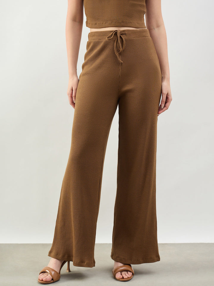 Tan Rib Drawstring Pants