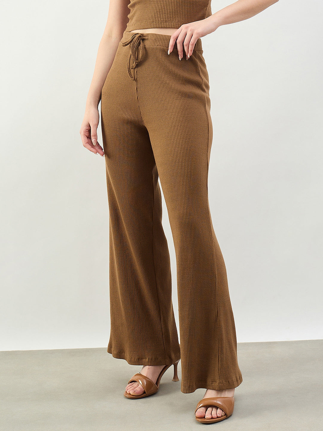 Tan Rib Drawstring Pants