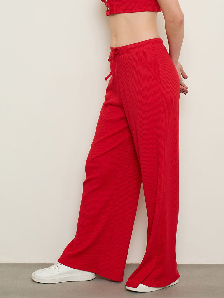 Red Rib Drawstring Pants