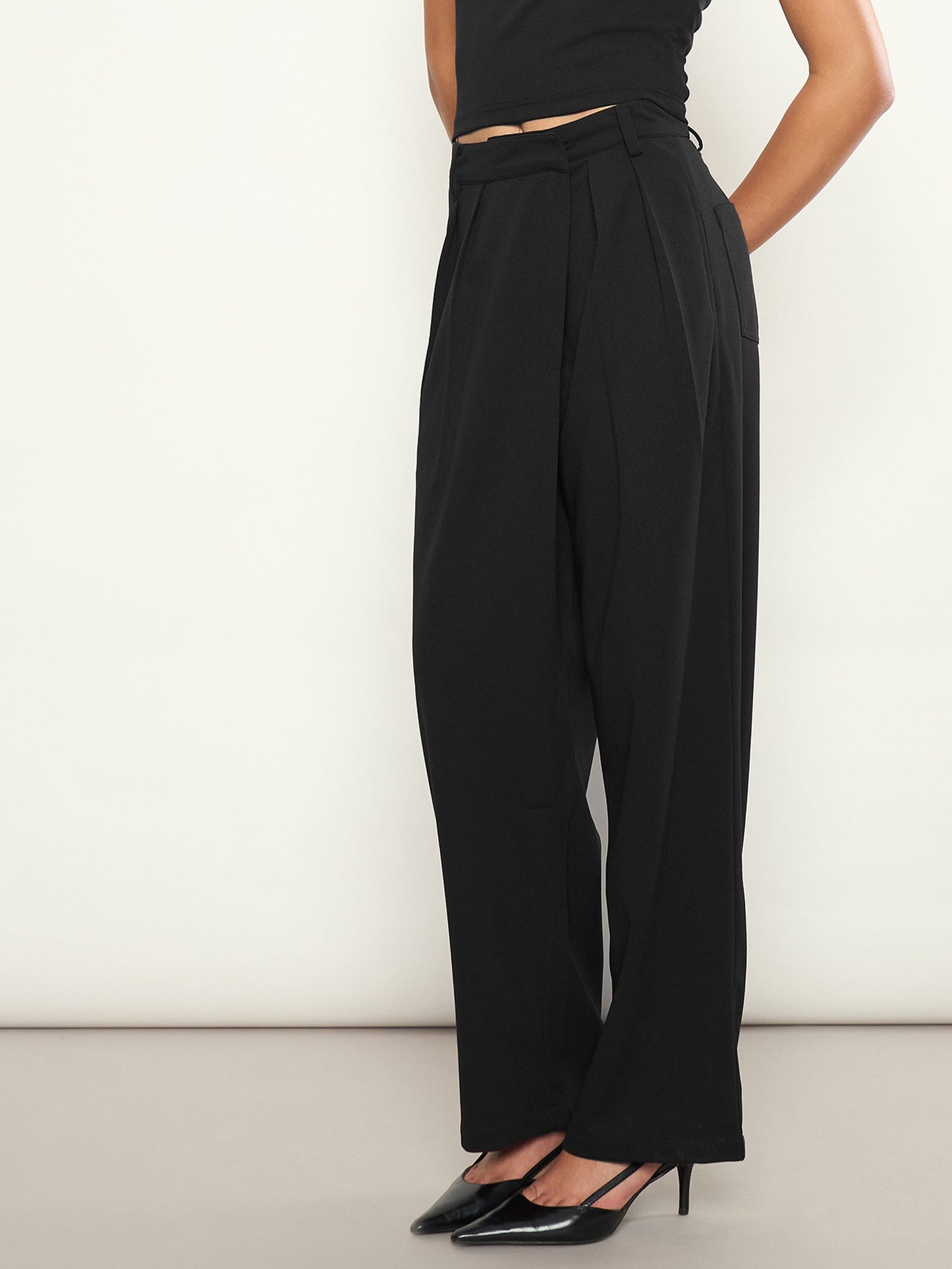 Women Black Wrap Straight Pants