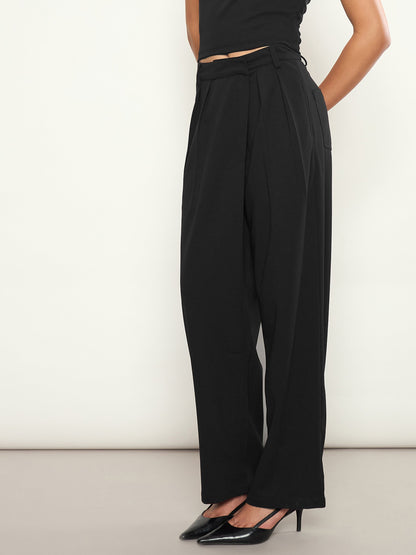 Women Black Wrap Straight Pants