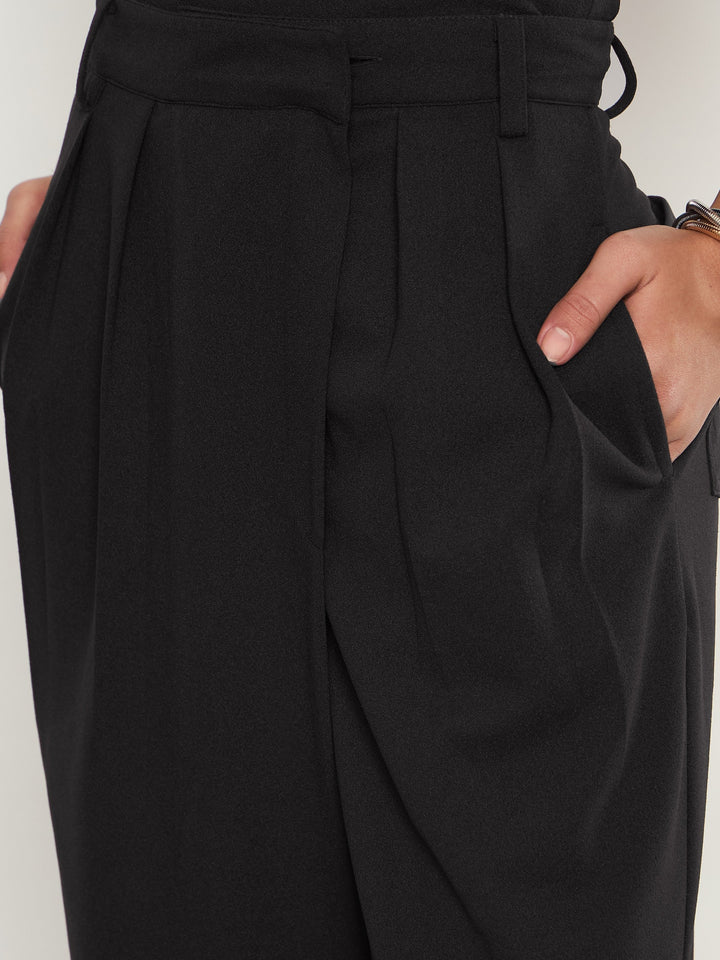Women Black Wrap Straight Pants