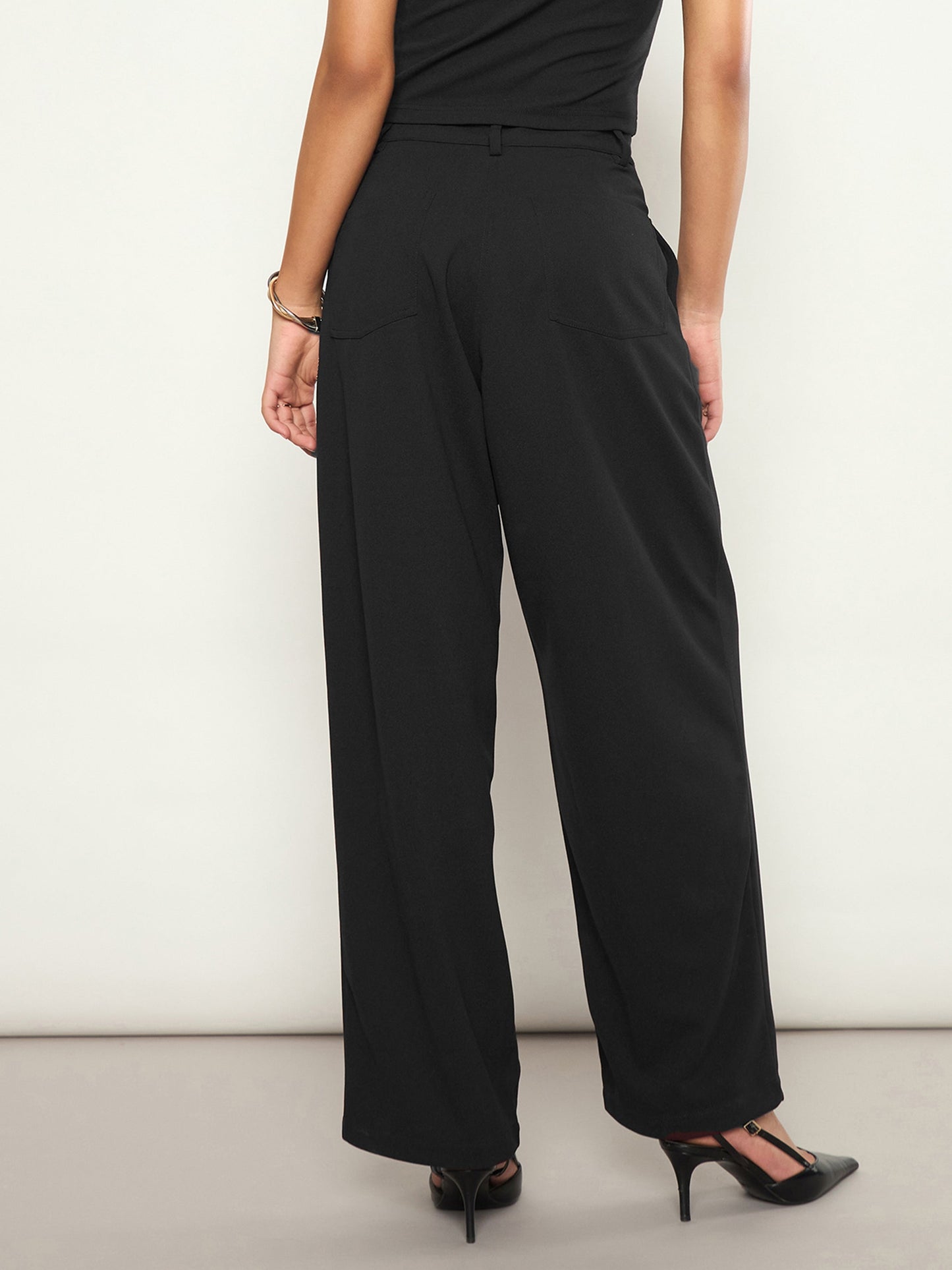 Women Black Wrap Straight Pants