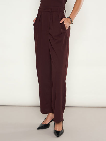 Women Burgundy Wrap Straight Pants