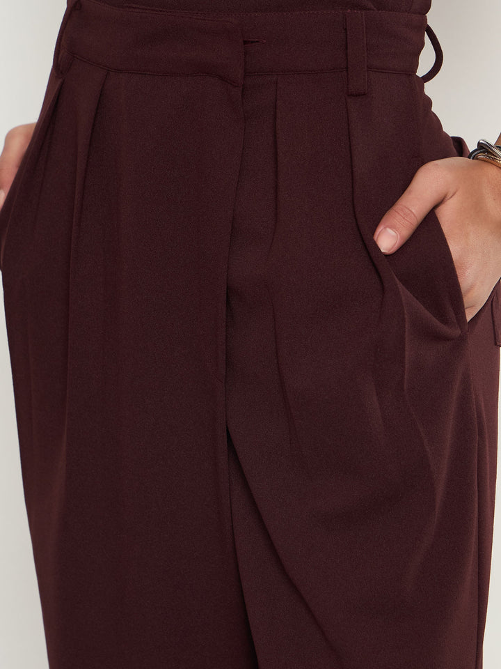 Women Burgundy Wrap Straight Pants