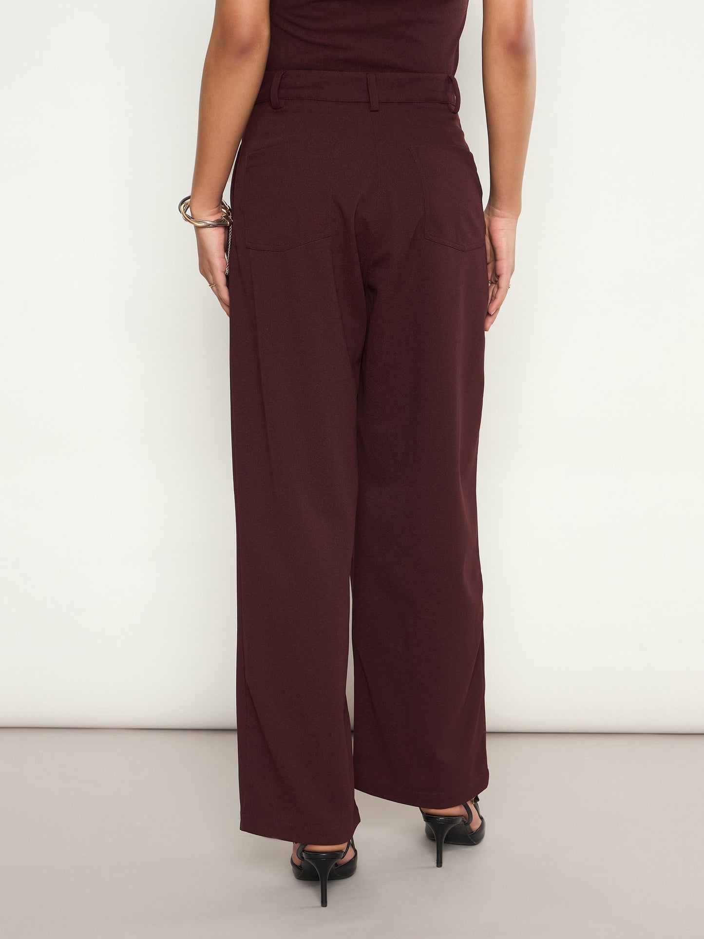 Women Burgundy Wrap Straight Pants