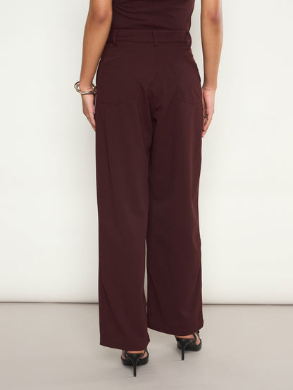 Women Burgundy Wrap Straight Pants