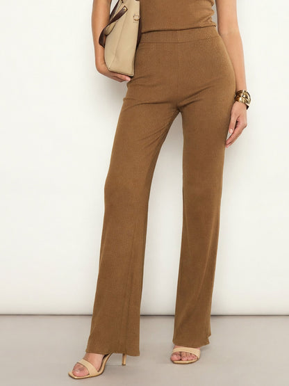 Women Tan Rib Elasticated Track Pants