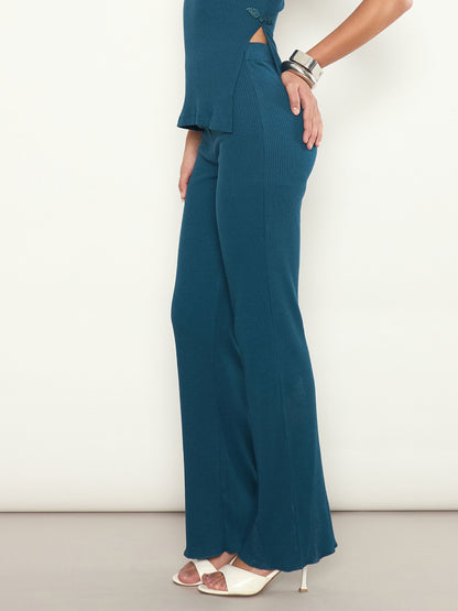 Women Teal Rib Elasticated Track Pants