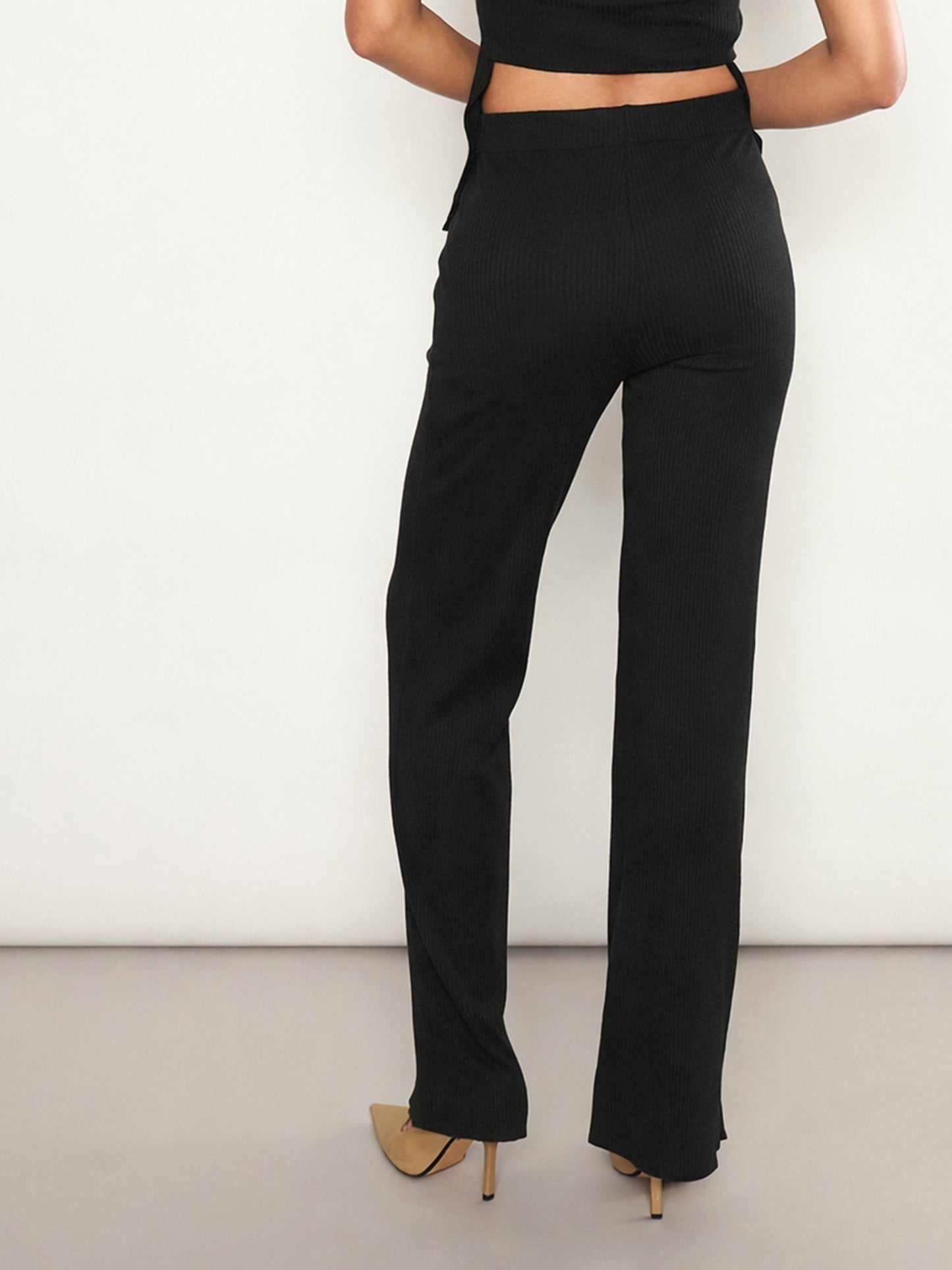 Women Black Rib Elasticated Track Pants