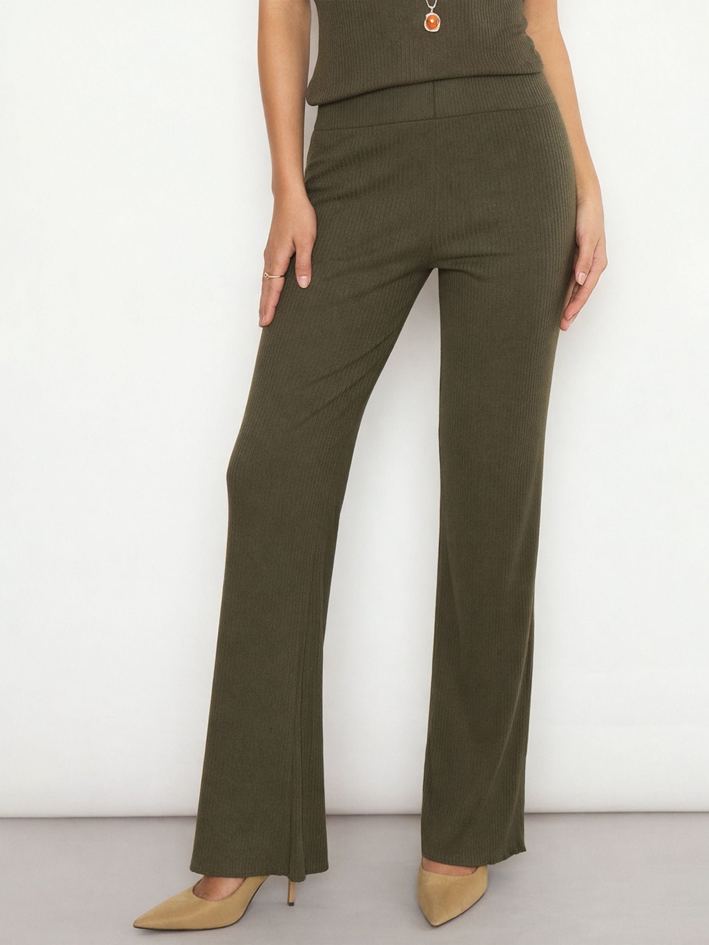 Women Olive Rib Elasticated Track Pants