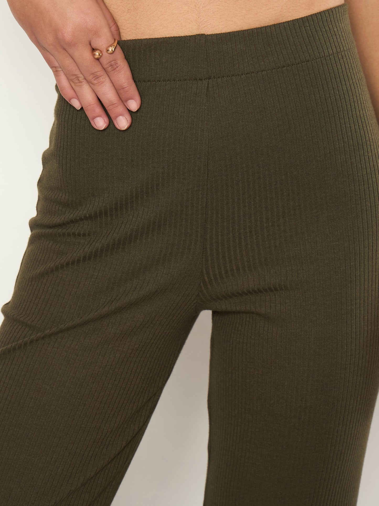 Women Olive Rib Elasticated Track Pants