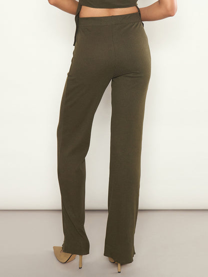 Women Olive Rib Elasticated Track Pants
