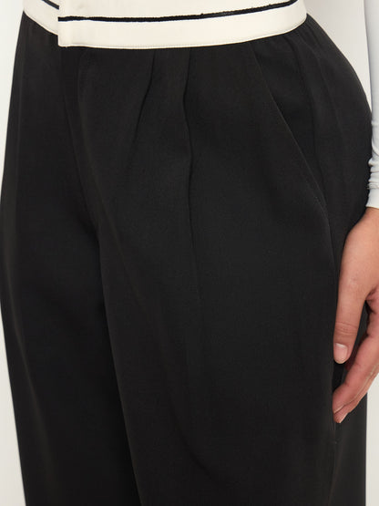 Women Black Front Pleated Wide Leg Korean Pants