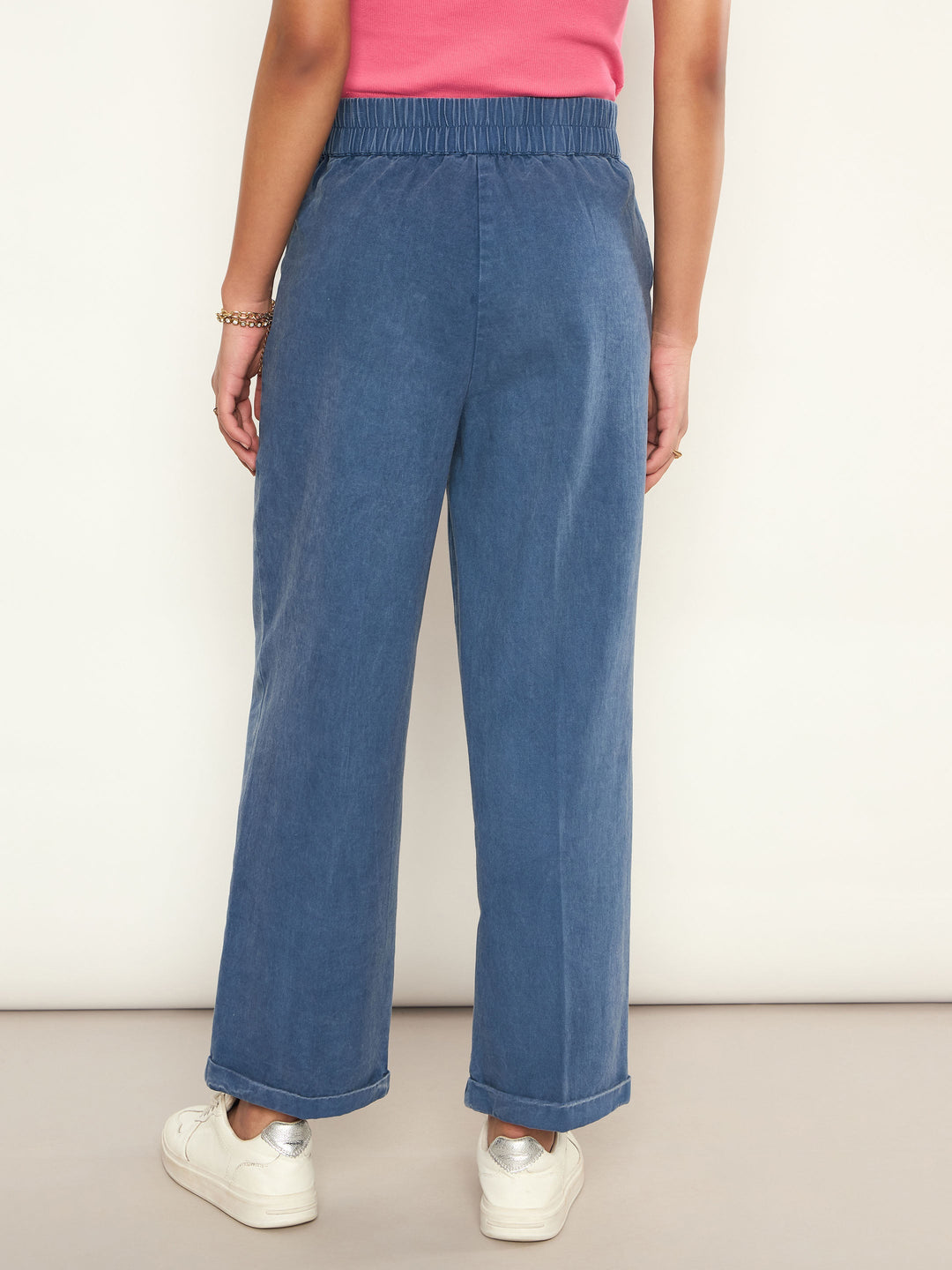 Women Blue Overdyed Twill Straight Pants
