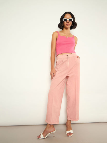 Women Pink Overdyed Twill Straight Pants