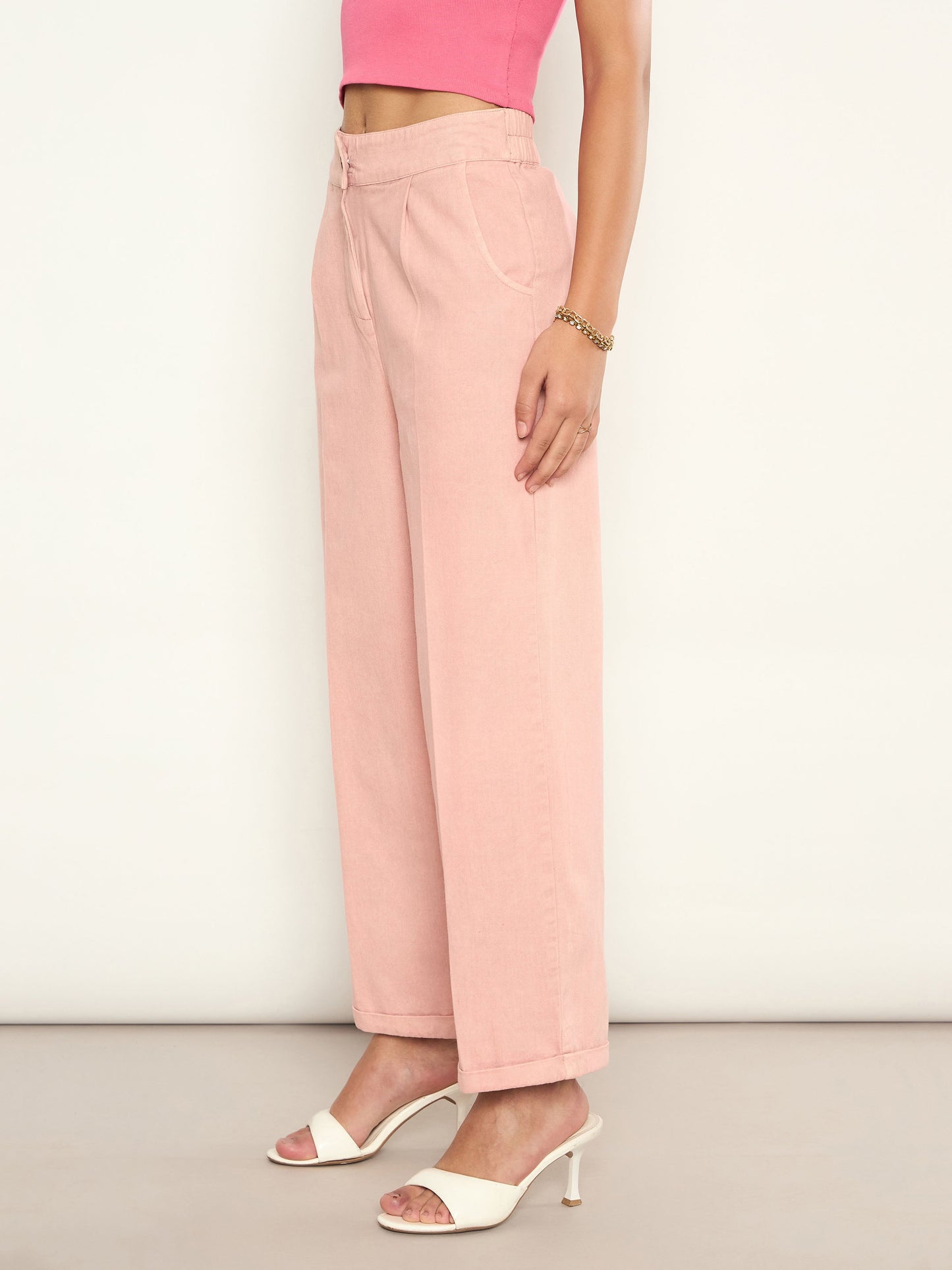 Women Pink Overdyed Twill Straight Pants