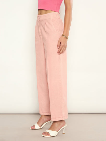Women Pink Overdyed Twill Straight Pants