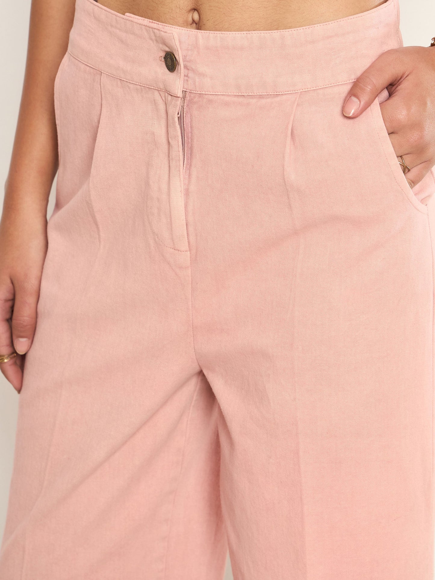 Women Pink Overdyed Twill Straight Pants