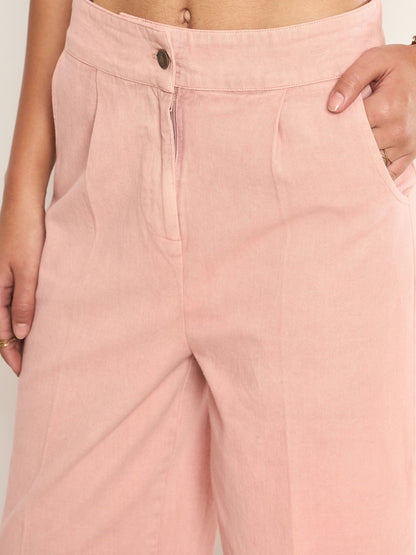 Women Pink Overdyed Twill Straight Pants