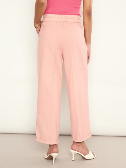 Women Pink Overdyed Twill Straight Pants