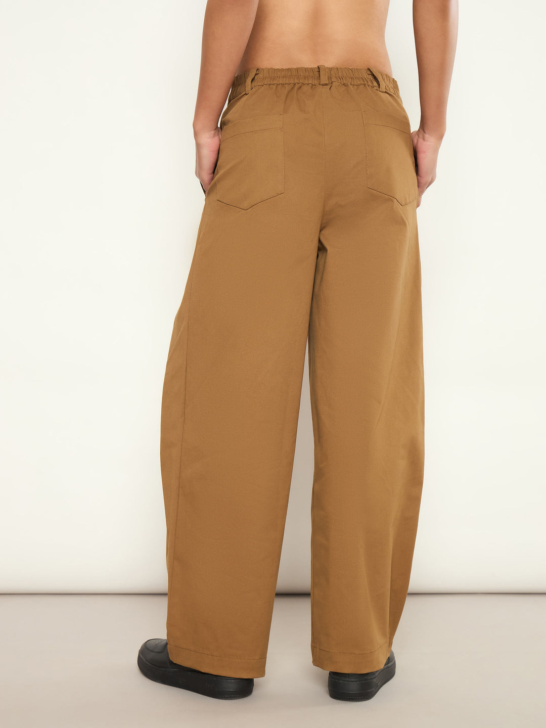 Women Brown Overlap Pleated Korean Pants