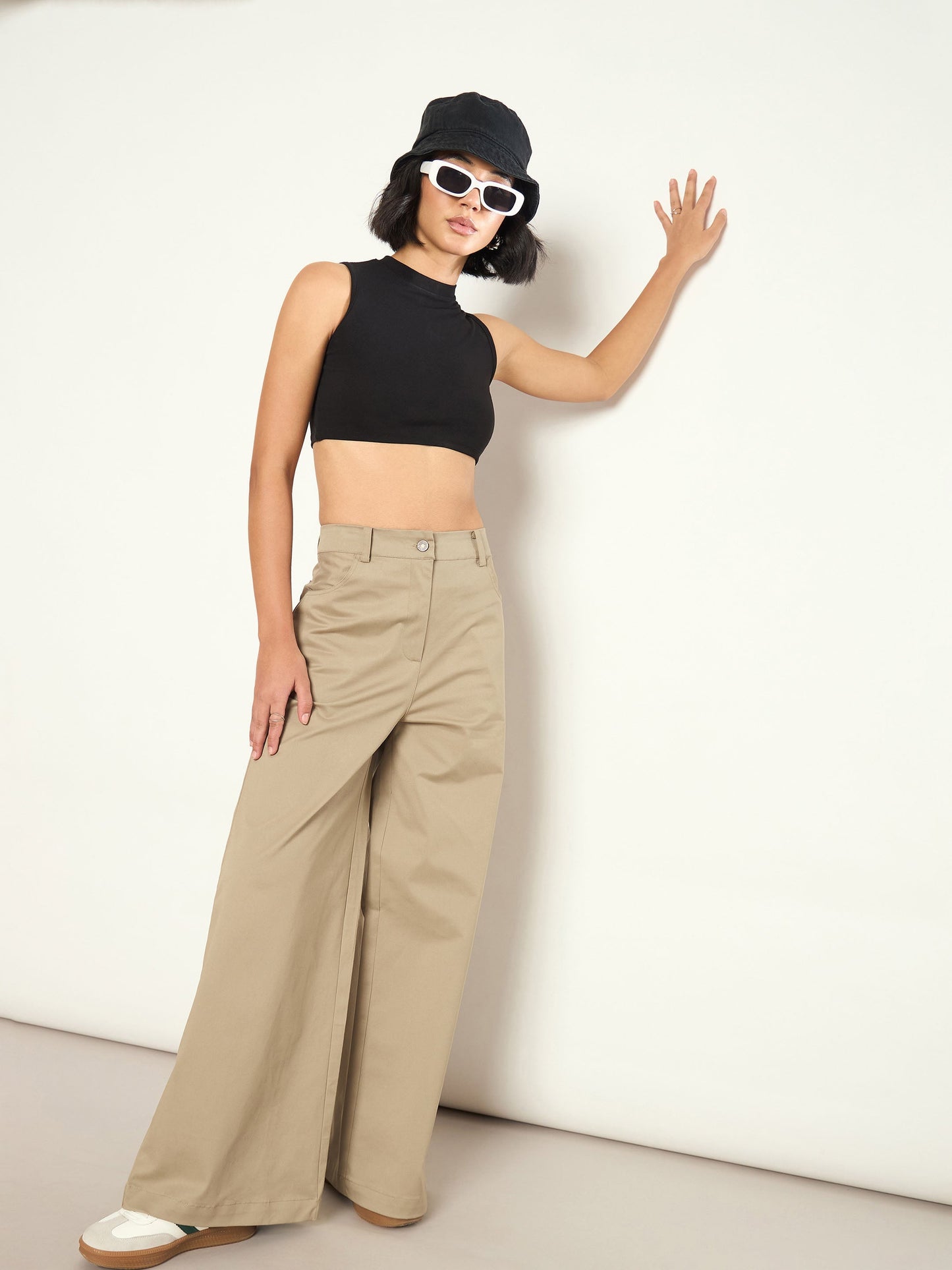 Women Beige Twill Straight Fit Pants
