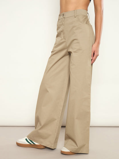Women Beige Twill Straight Fit Pants