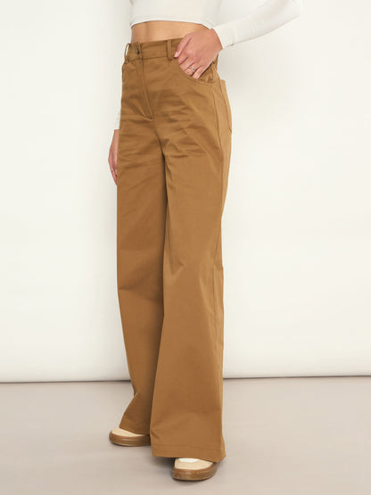 Women Brown Twill Straight Fit Pants