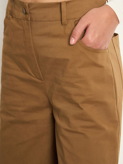 Women Brown Twill Straight Fit Pants