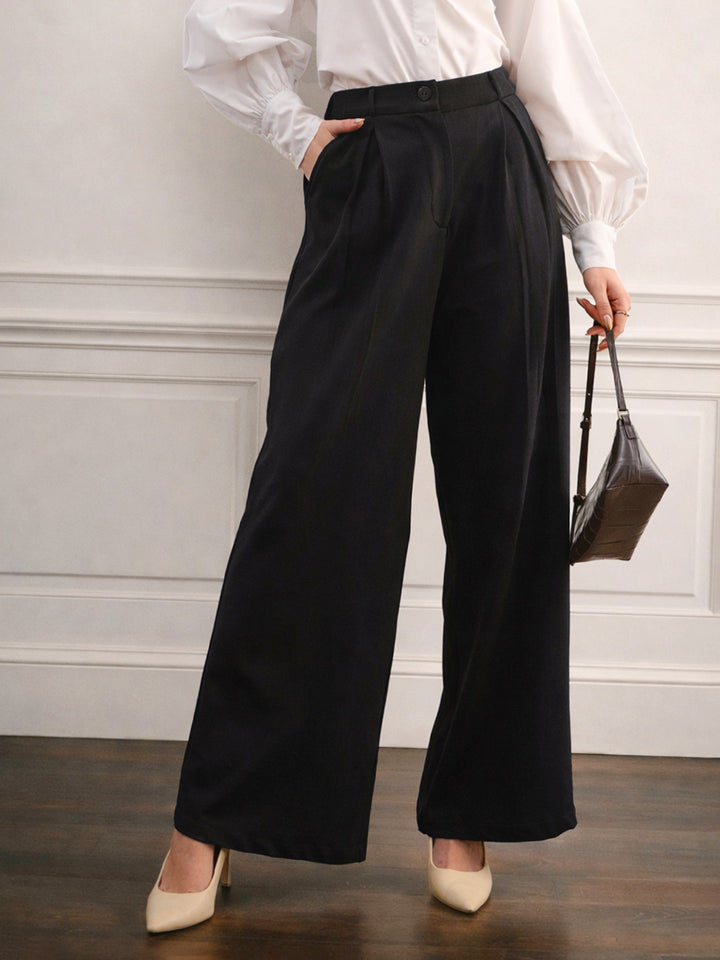 Women Black High-Rise Inverted Box Pleat Pants