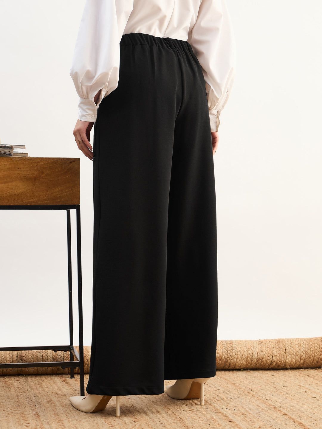 Women Black High-Rise Inverted Box Pleat Pants