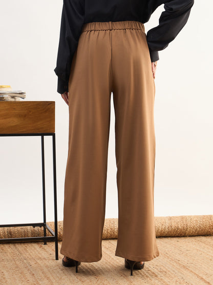 Women Tan Brown High-Rise Inverted Box Pleat Pants