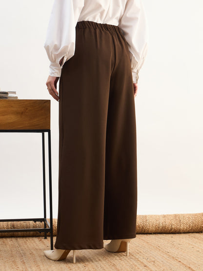 Women Coffee Brown High-Rise Inverted Box Pleat Pants