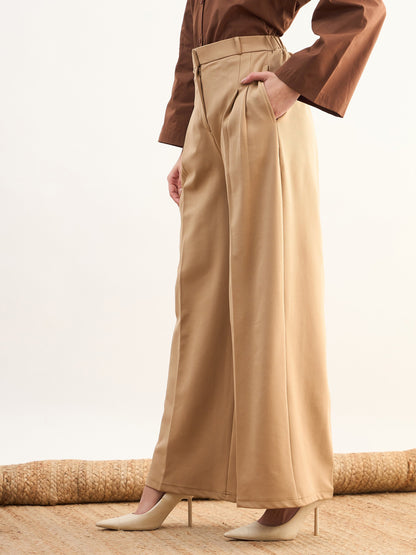 Beige Dual Dart Wide Leg Pants