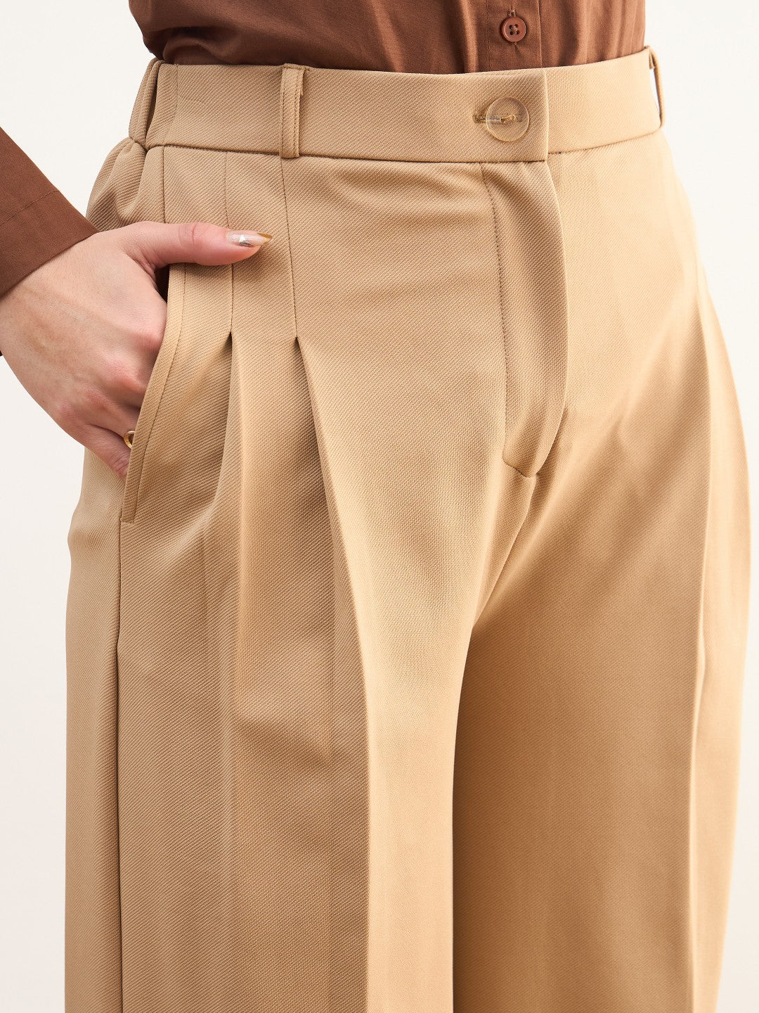 Beige Dual Dart Wide Leg Pants
