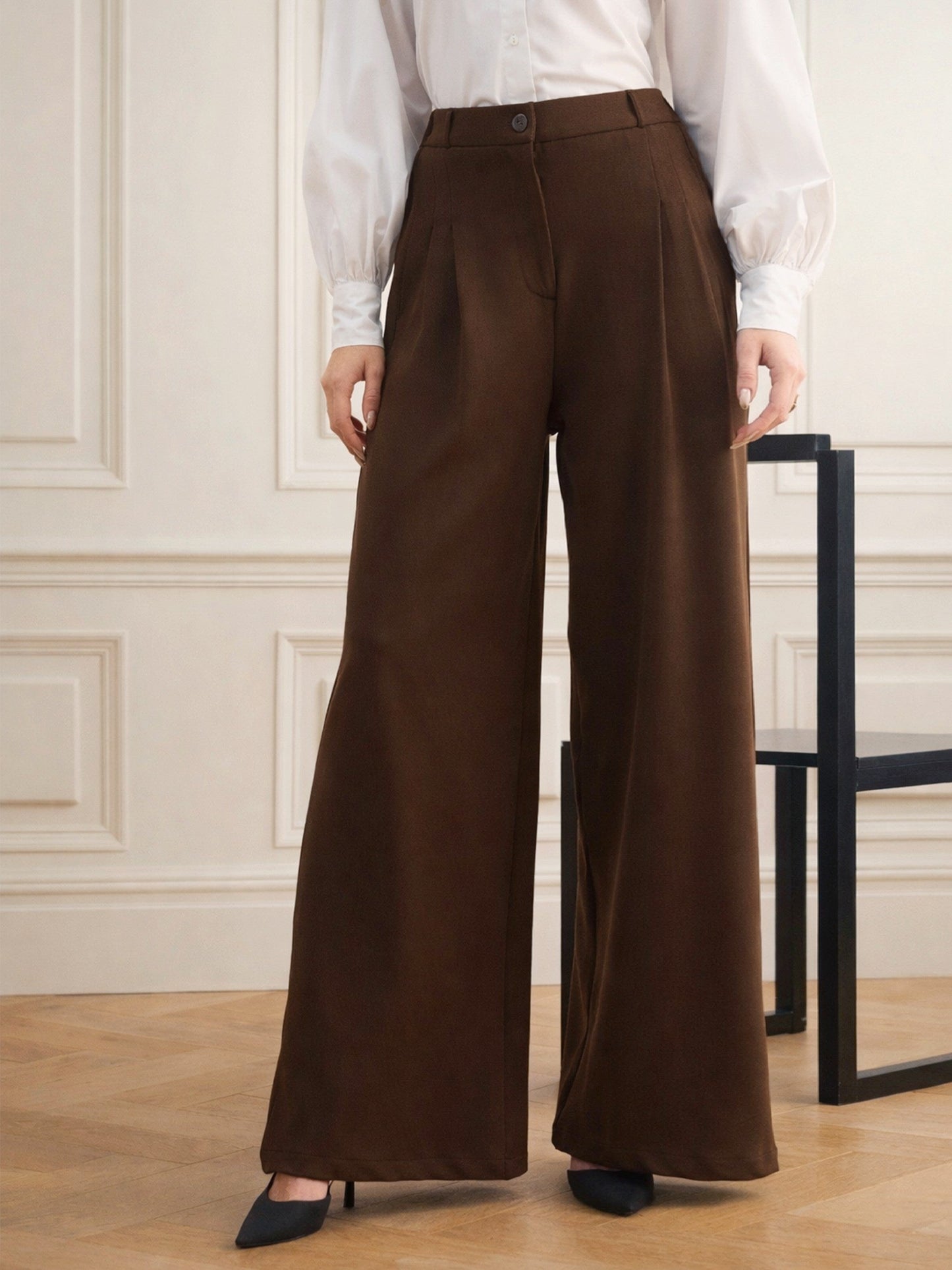 Women Coffee Brown Dual Dart Wide Leg Pants