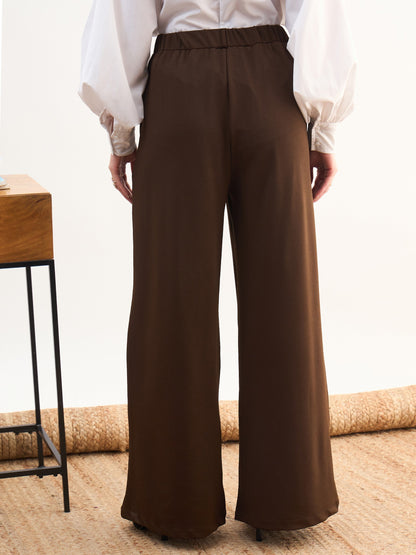 Women Coffee Brown Dual Dart Wide Leg Pants