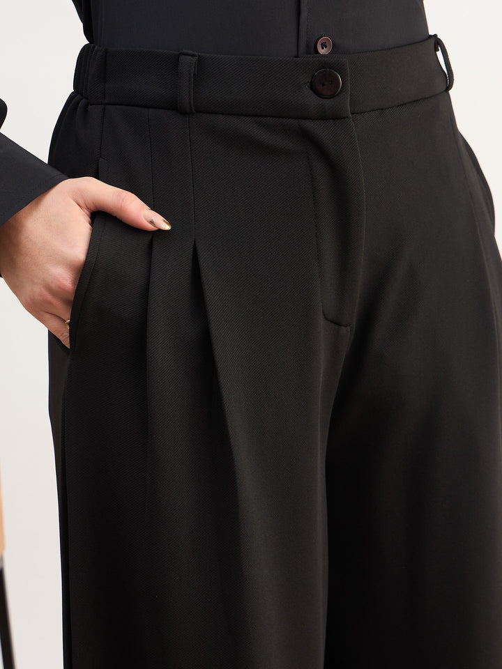 Women Black Dual Dart Wide Leg Pants