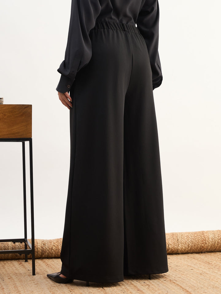 Women Black Dual Dart Wide Leg Pants