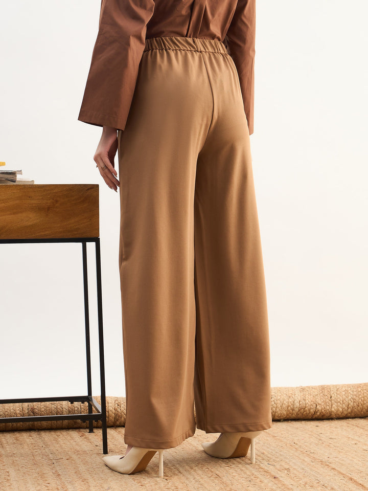 Women Tan Brown Dual Dart Wide Leg Pants