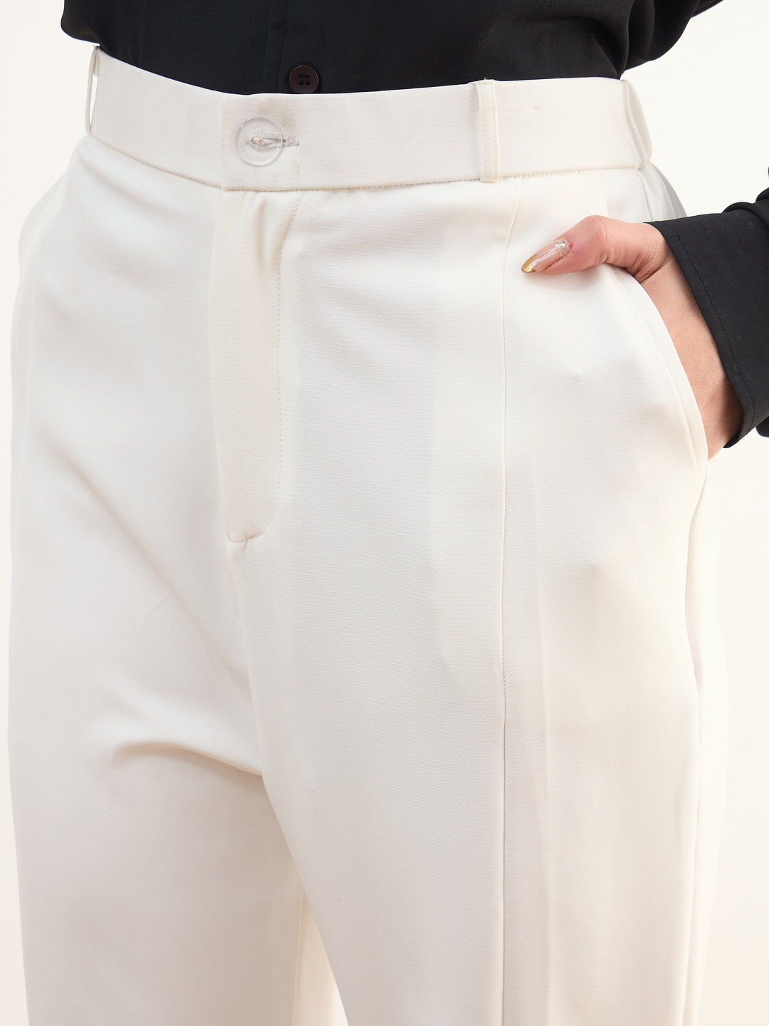 Women White Front Slit Bellbottom Pants