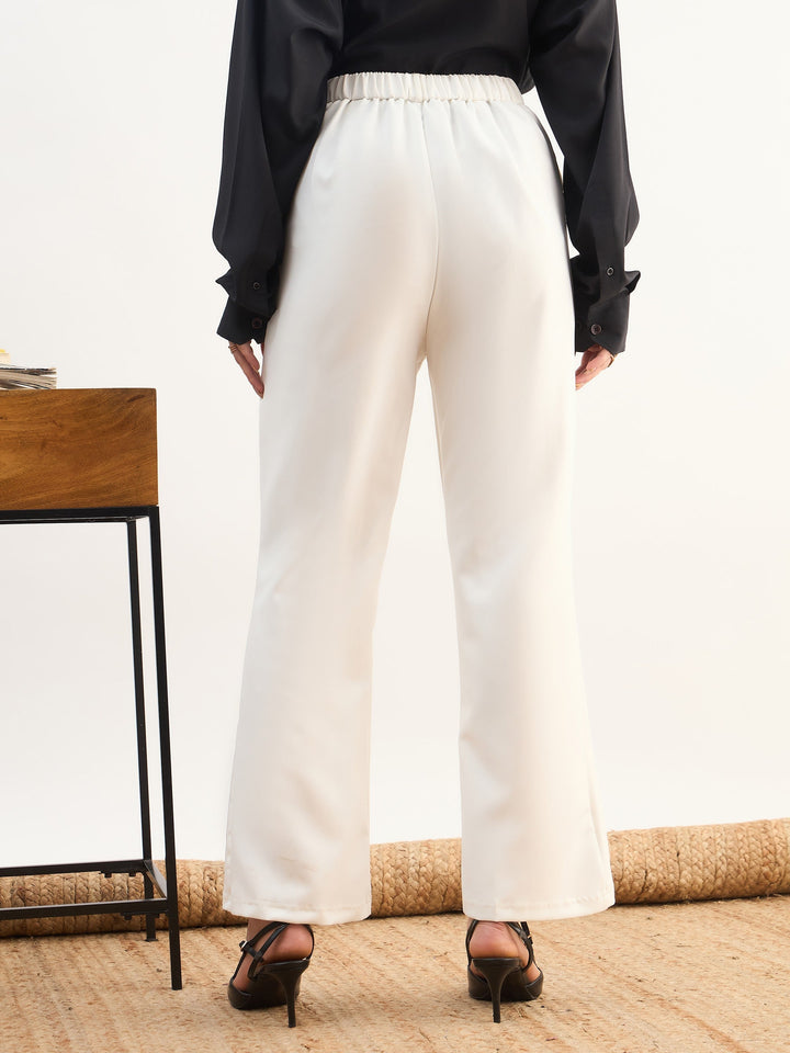 Women White Front Slit Bellbottom Pants