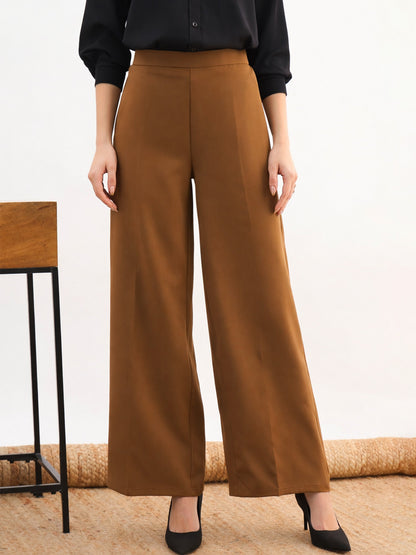 Women Tan Brown Elasticated Straight Fit Pants