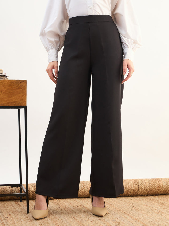 Women Black Elasticated Straight Fit Pants