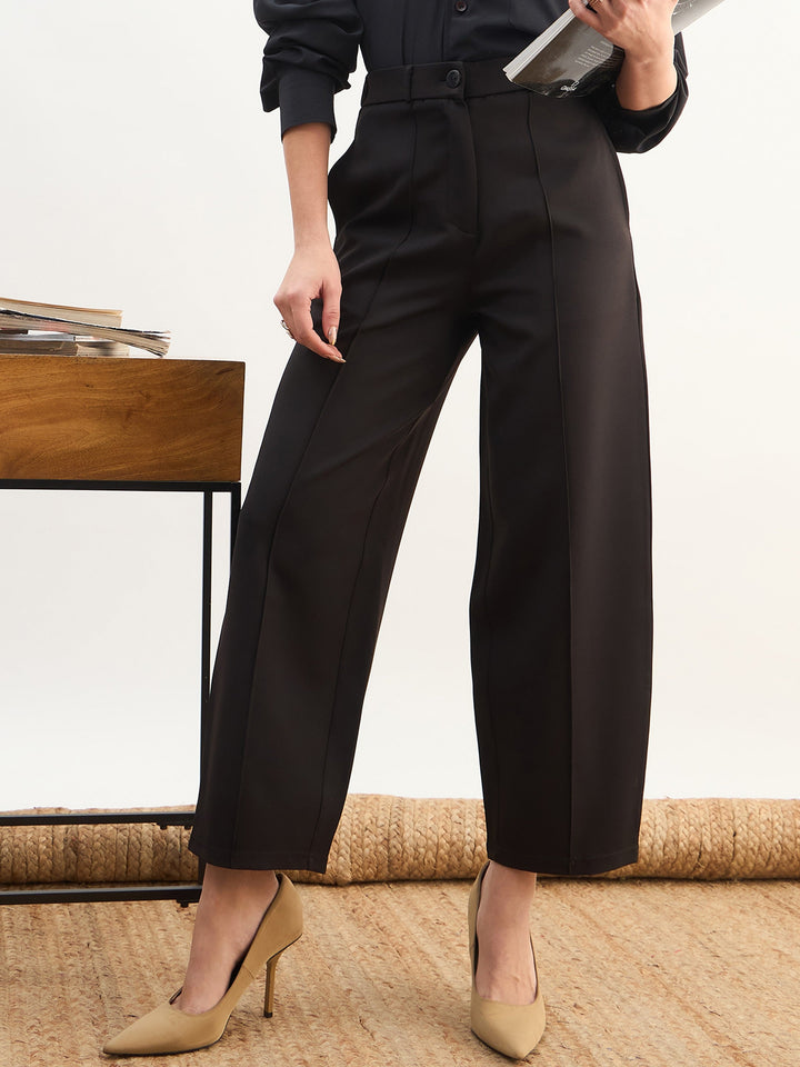 Women Black Darted Slouchy Pants